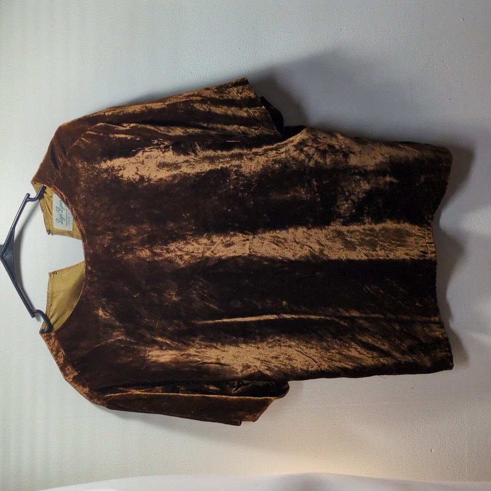 Vintage 60s LIZA LYNN Bronze Brown Velvet Oversized Short Sleeve Top, Size S